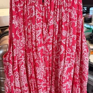 Lane Bryant Vibrant Dark Coral Top with White Floral Design